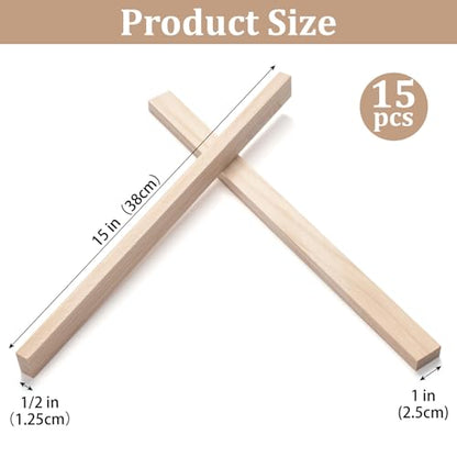 Wood Strips Wooden Dowels Sticks for Crafts (15 Count)