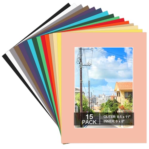 15 Pack Picture Mats 8.5 x 11 for 6 x 8 Photos
