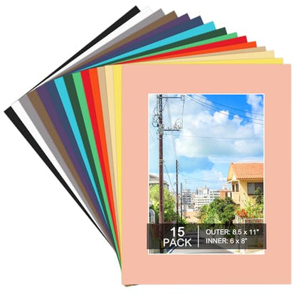 15 Pack Picture Mats 8.5 x 11 for 6 x 8 Photos