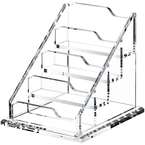 Acrylic Card Holder Clear Horizontal Business Card Organizer Stand for Desk 4 Slots 4 Tier Business Cards Stand for Women and Men