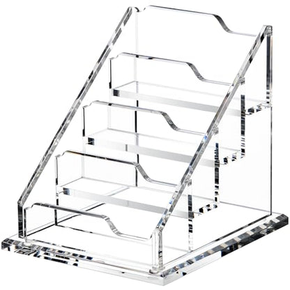 Acrylic Card Holder Clear Horizontal Business Card Organizer Stand for Desk 4 Slots 4 Tier Business Cards Stand for Women and Men