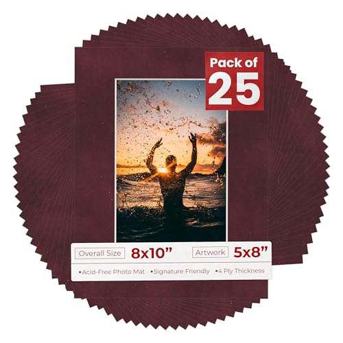 Pack of 25 Acid Free 8x10 Mats Bevel Cut for 5x8 Photos (25 Count)