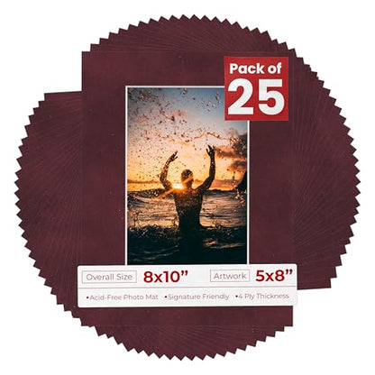 Pack of 25 Acid Free 8x10 Mats Bevel Cut for 5x8 Photos (25 Count)
