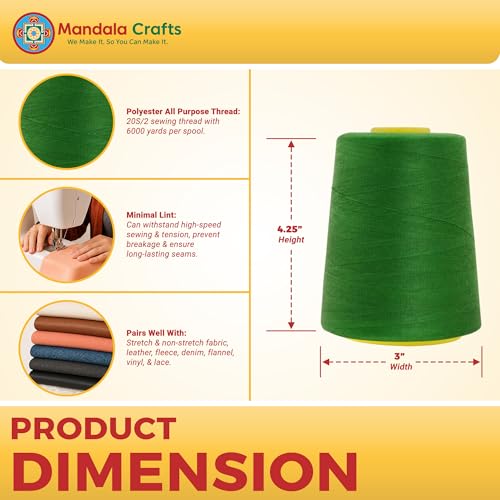 20S 2 Green Polyester 4 Pack of Serger Threads Cones (72000 Foot )