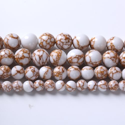 32pcs 12mm White Howlite Spun Gold Stone Beads for Jewelry Making Natural Stone Energy Healing Beads DIY Bracelet Necklace 15"