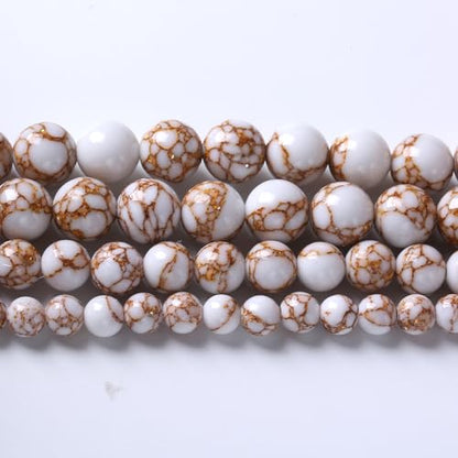 32pcs 12mm White Howlite Spun Gold Stone Beads for Jewelry Making Natural Stone Energy Healing Beads DIY Bracelet Necklace 15"