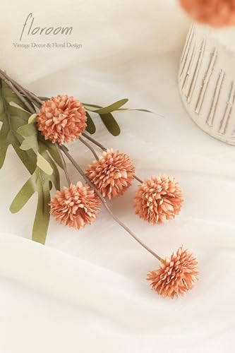 5pcs Burnt Orange Faux Silk Mums Artificial Flowers (5 Count)