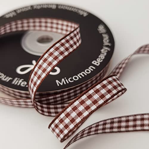 Brown Gingham Ribbon 25 Yards Christmas Ribbon for Crafts Plaid Checked Ribbon 100% Polyester (75 Foot)