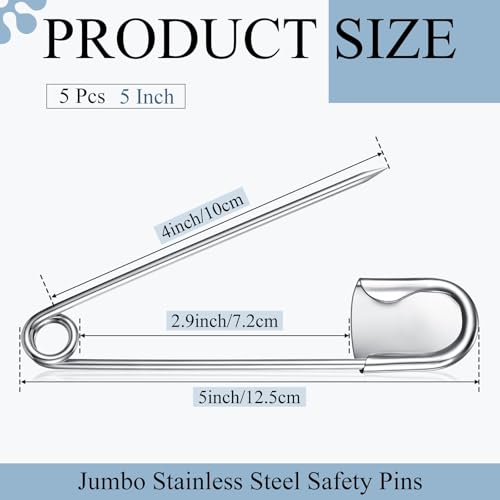 5 Pcs 5 Inch Large Safety Pins (5 Count)