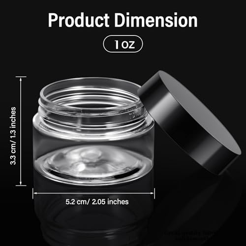 12 Pack 1 oz Plastic Container Jars with Lids Round Clear Travel Cosmetic Container Jars for Toiletries (12 Count)