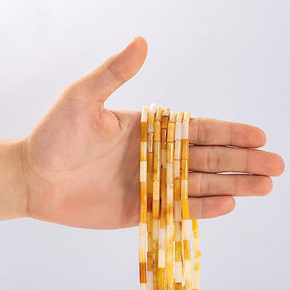 Natural Yellow Jade Cylinder Tube Beads 4x13mm 38cm (28 Count)