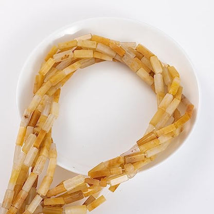 Natural Yellow Jade Rectangle Tube Beads 4x13mm 38cm (28 Count)