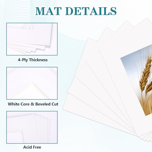 8x10 White Picture Mats with Core Bevel Cut Frame Mattes for 5x7 Pictures