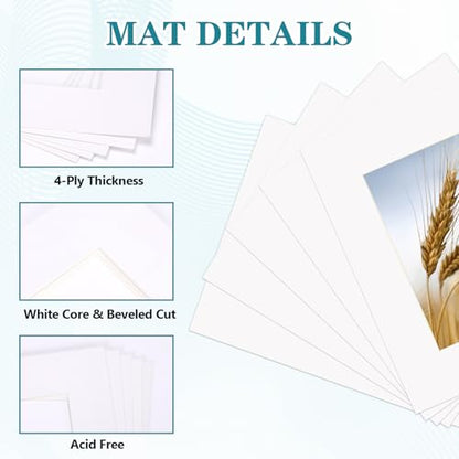 8x10 White Picture Mats with Core Bevel Cut Frame Mattes for 5x7 Pictures
