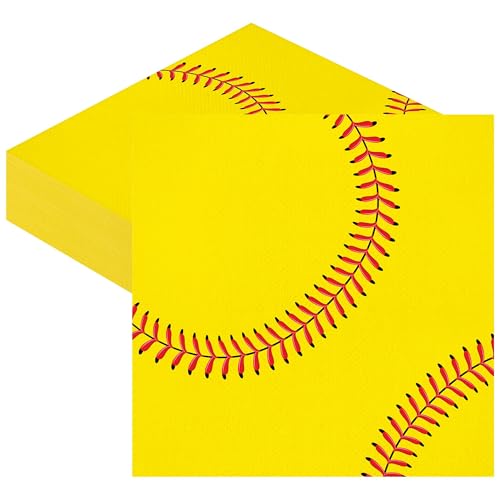 48 Pieces Softball Paper Napkins Disposable Softball Party Napkins Sports Ball Napkin Cocktail Dinner Napkin Set 13" x 13" Unfolded Tableware Napkin for Sports Theme Party Supplies (48 Count)