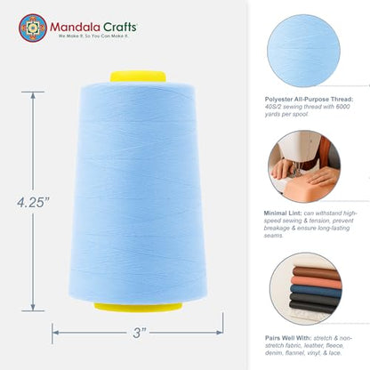 40S 2 Ice Blue Polyester 4 Pack of Serger Threads Cones (24000 Foot)