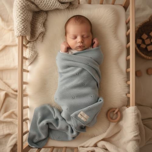 100% Luxury Organic Cotton Pointelle Knit Baby Quilt Blanket for Boys