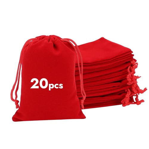 20Pcs 4x6 Inch Red Velvet Gift Bags with Drawstrings (20 Count)