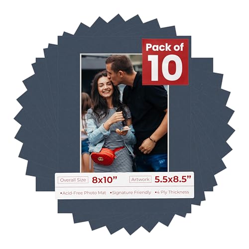 Pack of TEN 8x10 Mats Bevel Cut for 5.5x8.5 Photos (10 Count)