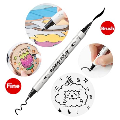 4 Black and 4 White Paint Markers Brush and Fine Dual (8 Count)