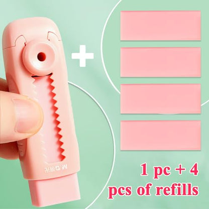 4+1 Pack Rubber Pink Erasers Sliding Retractable Eraser (5 Count)