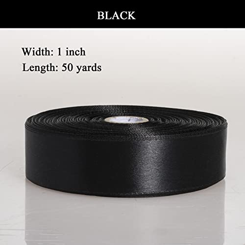 1 Inch Black Solid Satin Ribbon for Gift Wrapping (150 Foot)