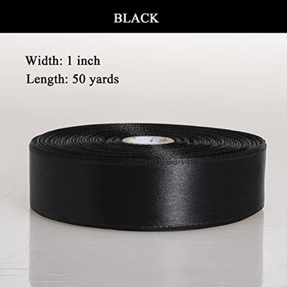 1 Inch Black Solid Satin Ribbon for Gift Wrapping (150 Foot)
