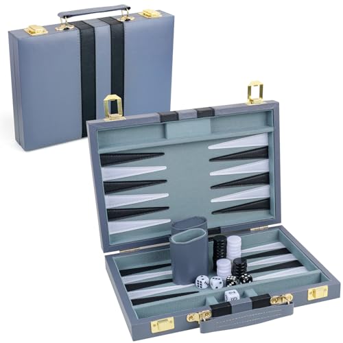 Backgammon Set 2 Players Classic Backgammon Sets for Adults Board Game with PU Leather Case Portable and Travel Backgammon Set (30 Count)