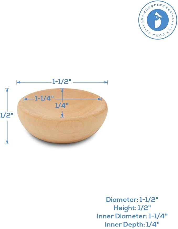 Woodpeckers MINI BOWL - 1-1/2", Pack of 10 Small Wooden Sorting and Decorating Stacking Bowls for Charcuterie