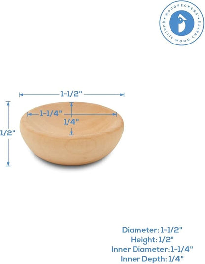 Woodpeckers MINI BOWL - 1-1/2", Pack of 10 Small Wooden Sorting and Decorating Stacking Bowls for Charcuterie