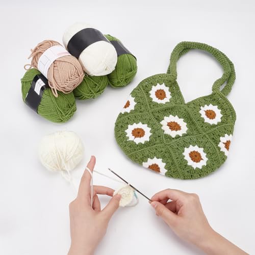 DIY Crochet Set for Crochet Shoulder Bag Green Daisy Crochet Bag Kit for Beginners Crochet Tote Bag Crochet Starter Kit with Instruction for Birthday Gift