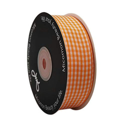 Orange Gingham Plaid Checked Ribbon 25 Yard Each Roll 100% Polyester (75 Foot)