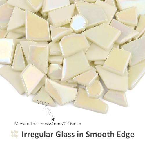 Iridescent Cream Glass Mosaic Tiles for Crafs Bulk (7.05 Ounce)