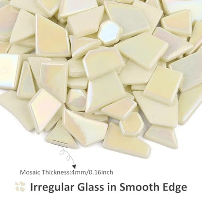 Iridescent Cream Glass Mosaic Tiles for Crafs Bulk (7.05 Ounce)