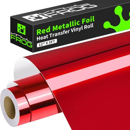 Red Metallic Foil Heat Transfer Vinyl 12" x5ft Red HTV Vinyl Roll Chrome Iron on Vinyl Easy to Cut & Weed DIY Heat Press Design for T