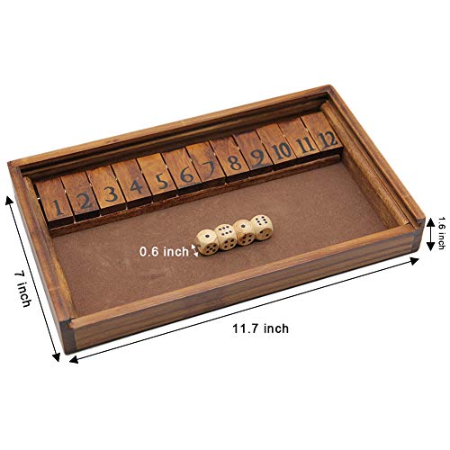 Shut The Box Wooden Board Dice Game with 12 Numbers and Lid for Kids Adults Families (12 Count)