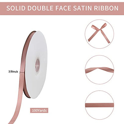 100yds 3 8 Inch Rose Gold Satin Ribbon for Craft Gifts Wrapping (300 Foot)