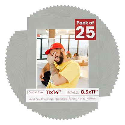 Pack of 25 Acid Free 11x14 Mats Bevel Cut for 8.5x11 Photos (25 Count)