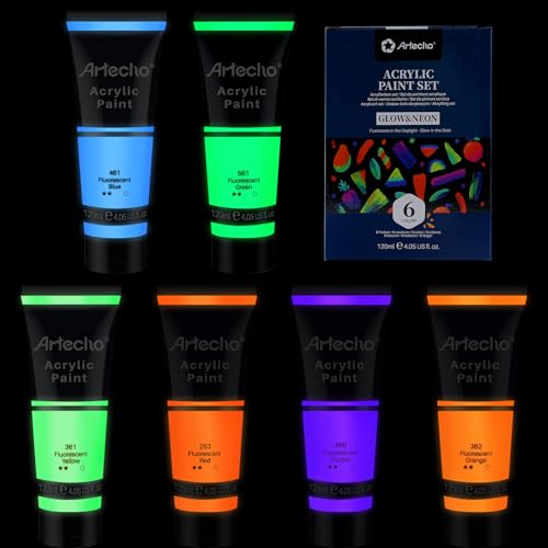 6 Fluorescent Colors Acrylic Paint 120ml (24.3 Fl Oz)