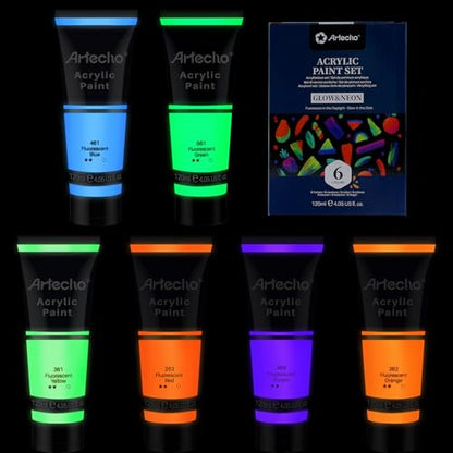 6 Fluorescent Colors Acrylic Paint 120ml (24.3 Fl Oz)