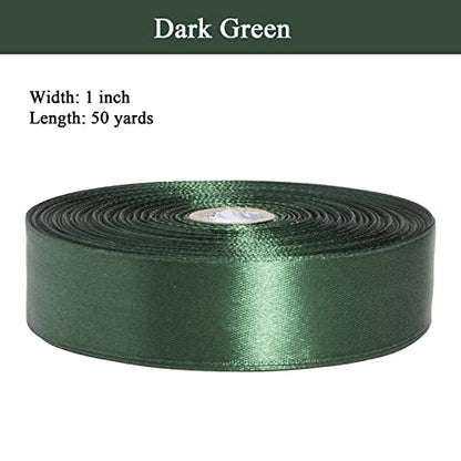 1 Inch Dark Green Solid Satin Ribbon for Gift Wrapping (150 Foot)