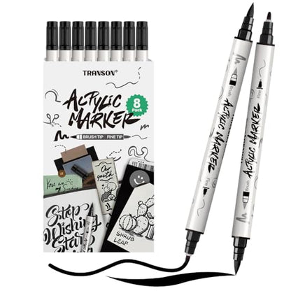 8 Pack Black Brush and Fine Dual (8 Count)