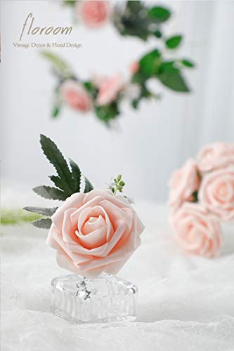 Artificial Flowers 50pcs Real Looking Blush Foam Fake Roses with Stems for DIY Wedding Bouquets Pink Bridal Shower Centerpieces Floral Arrangements Party Tables Home Decorations (50 Count)