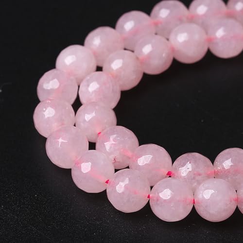 45pcs 8mm Natural Rose Pink Quartz Crystal Faceted Stone Beads for Jewelry Making Energy Healing Power Stone Beads DIY Bracelet Necklace Accessories 15"