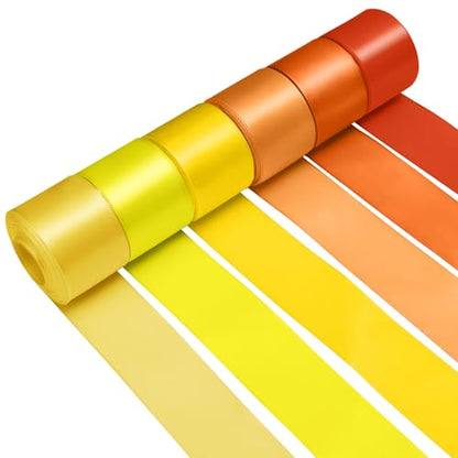 1-1/2 Inch Single-Faced Orange Satin Ribbons for Crafts Gift Wrapping Wedding | 6 Rolls Assorted Ribbons for Flower Bouquet Invitations Bridal Shower Hair Bows Garland Party Decor