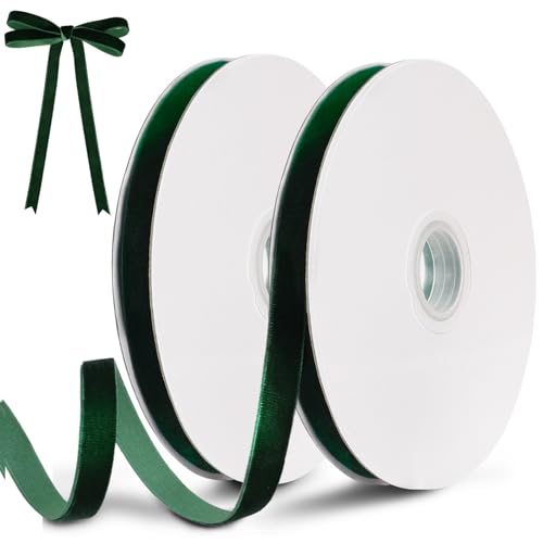 20yd 0.39" Dark Green Velvet Ribbon Single Faced for Crafts (2 Count)