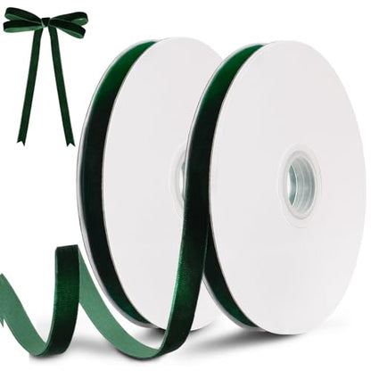 20yd 0.39" Dark Green Velvet Ribbon Single Faced for Crafts (2 Count)