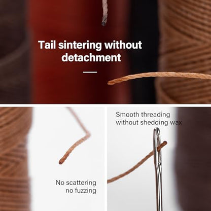Leather Waxed Thread Round Polyester Sewing Threads Leather Craft Hand Stitching Line DIY Bracelet Thread Repair Work Cord with 12 Pcs Needles and Storage Bag (12 Count)