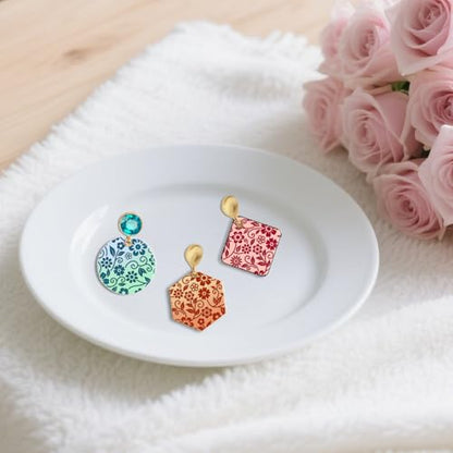 Vine Flowers Pattern Polymer Clay Texture Sheet Curly Plants and Leaves Silicone Texture Mat for Polymer Clay Making Earrings Jewelry DIY Crafts 5.5 × 5.5 Inch