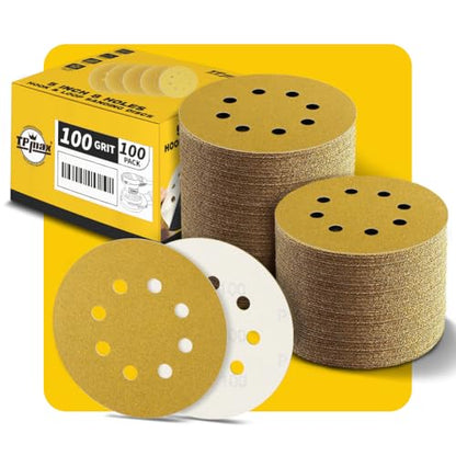 100PCS 5 Inch 100 Grit 125mm 8 Hole Sanding Discs Sandpaper (100 Count)